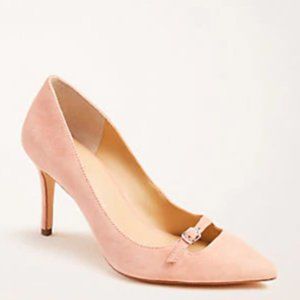 Ann Taylor Mila Mini Buckle Suede Pointed Toe Pumps Paloma Light Pink 9.5